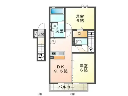 ピンツリーハイツIII(1LDK/2階)の間取り写真