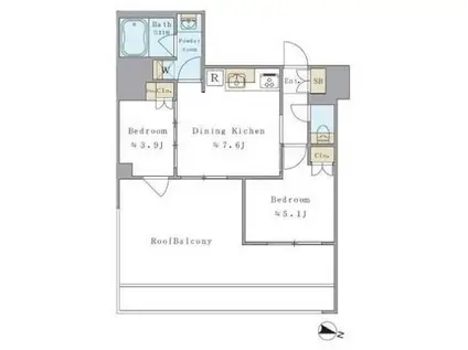 BRILLIA IST 両国(2DK/13階)の間取り写真