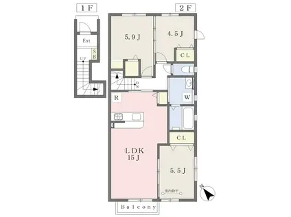 コンフォート中野(3LDK/2階)の間取り写真