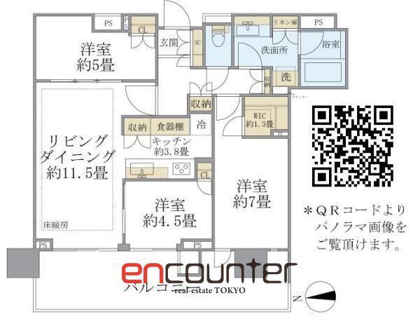HARUMI FLAG PARK VILLAGE T棟(3LDK/26階)の間取り写真