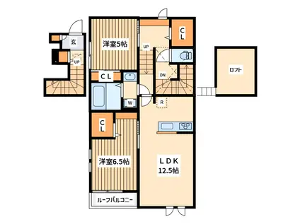 カラーズ ウィングA(2LDK/2階)の間取り写真
