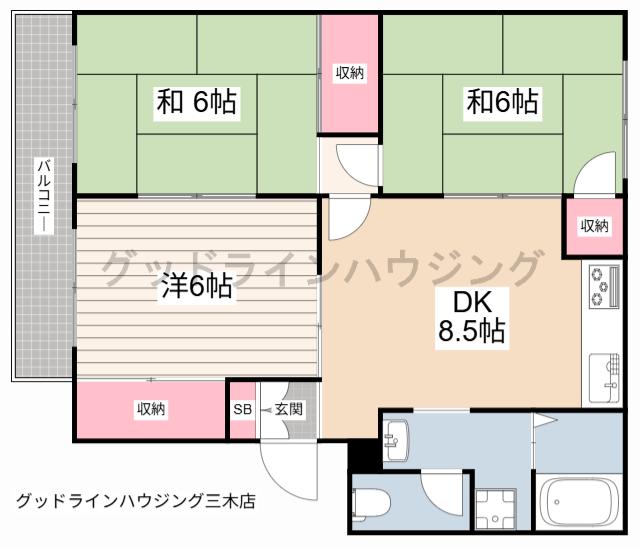 サンパレス小野(3DK/3階)の間取り写真