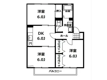 セジュールM A棟(3DK/1階)の間取り写真