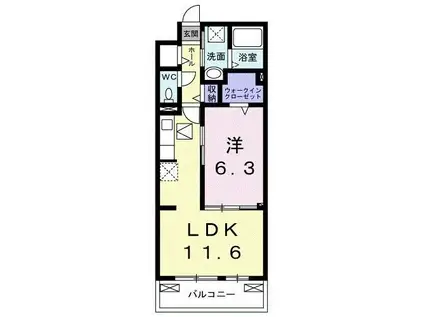 西武新宿線 新所沢駅 徒歩14分 3階建 築2年(1LDK/1階)の間取り写真