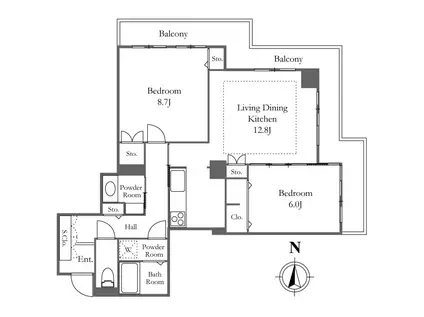 タワマン リバービュー 2LDK 高層階 月島駅 徒歩7分(2LDK/26階)の間取り写真