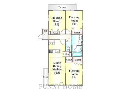 グラース玉川台NORD(3LDK/1階)の間取り写真