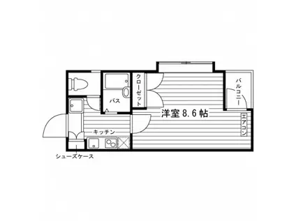 西武新宿線 小平駅 徒歩5分 4階建 築22年(1K/3階)の間取り写真