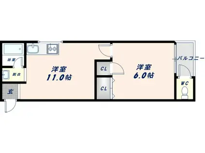 ターフィーズフラット菱屋西(1LDK/1階)の間取り写真