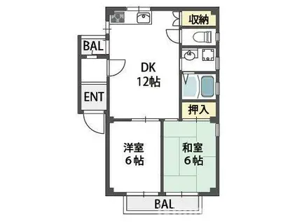 パセオ摂津II(2LDK/1階)の間取り写真