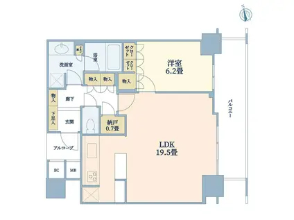 神戸ハーバータワー(1LDK/16階)の間取り写真