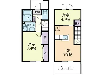 VILLA FOREST A 箱森町(2DK/1階)の間取り写真