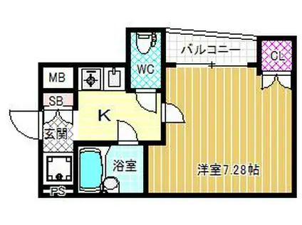 ルミエールS(1K/4階)の間取り写真