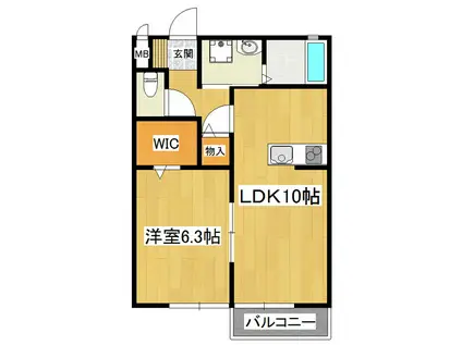 ブバルディアB棟(1LDK/1階)の間取り写真