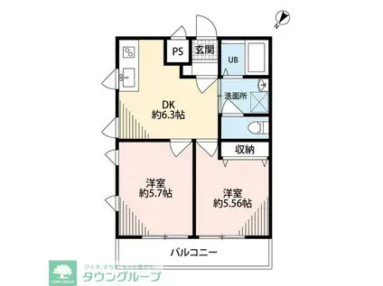 ダイヤモンドクレスト南柏(2DK/1階)の間取り写真