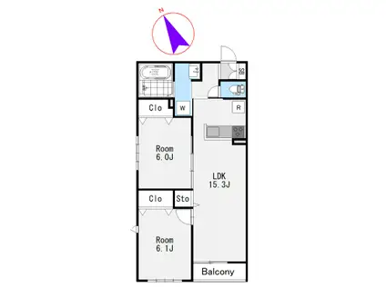 ソレイユ(2LDK/2階)の間取り写真