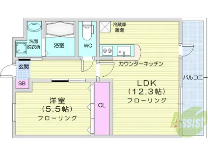 HAUSEA小松島(1LDK/1階)の間取り写真