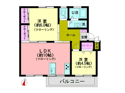 竹山団地 4308号棟(2LDK/1階)の間取り写真