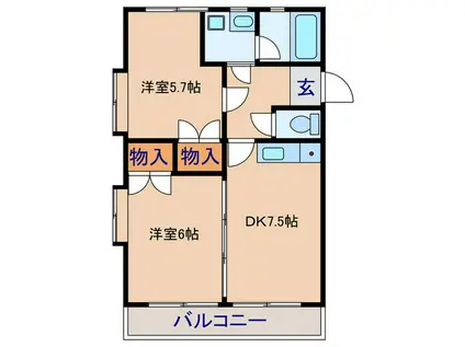 メゾンニュートリノ(2DK/3階)の間取り写真