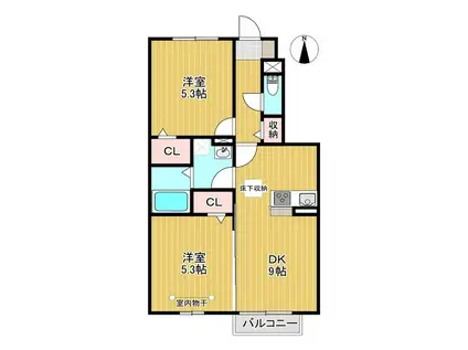 ユニティータウン菜根屋敷B棟(2DK/1階)の間取り写真