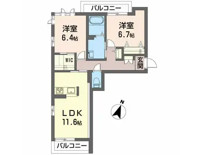 シャーメゾン ヒルズ III棟(2LDK/2階)の間取り写真