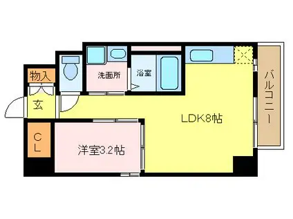ケルクス浜寺(1LDK/2階)の間取り写真