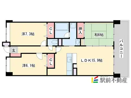 グレイスモナージュ佐賀駅前(3LDK/3階)の間取り写真