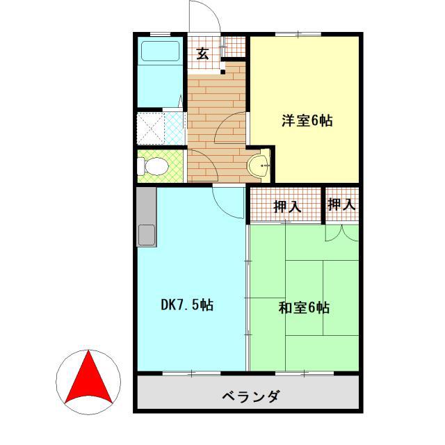 マンション津守2(2DK/3階)の間取り写真