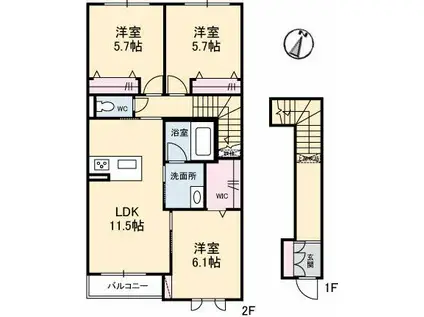 シャーメゾンリズ(3LDK/2階)の間取り写真