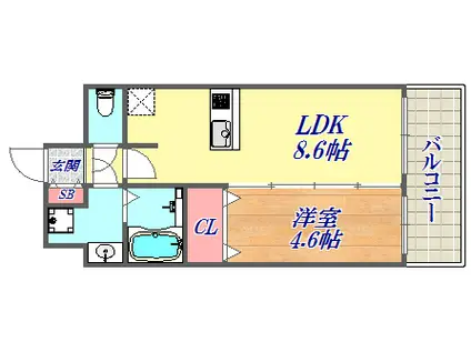 プレサンスKOBEアモーレ(1LDK/9階)の間取り写真