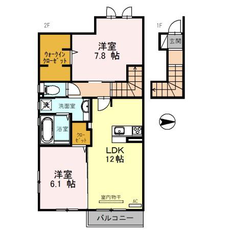 ローヤルヴィラ勝原(2LDK/2階)の間取り写真