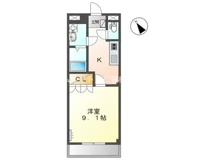 グランティス坂上(1K/2階)の間取り写真