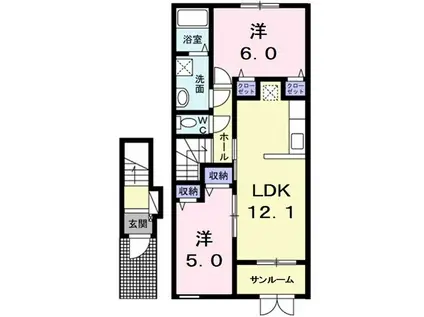 コンフォート(2LDK/2階)の間取り写真