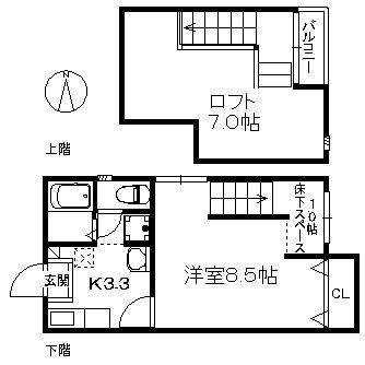 ポラリスヤナセ I(1K/1階)の間取り写真