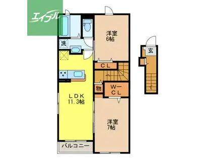 パールマリン I(2LDK/2階)の間取り写真