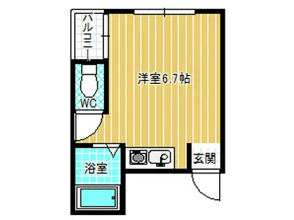 パスワード(ワンルーム/2階)の間取り写真