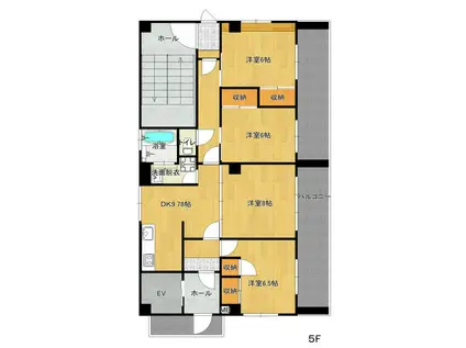 中倉コーポ(4DK/5階)の間取り写真