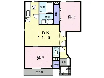 ルミエール国分寺B(2LDK/1階)の間取り写真