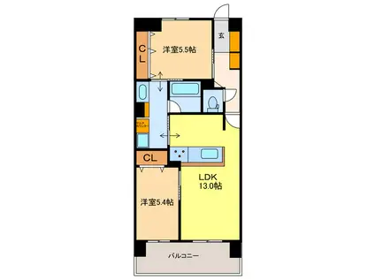 アルファステイツ東宿郷II(2LDK/9階)の間取り写真