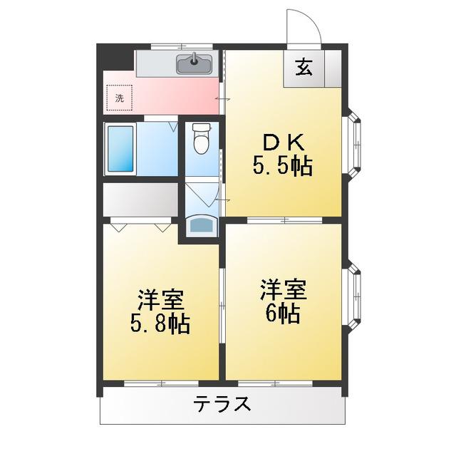ロイヤルコートFF(2DK/1階)の間取り写真