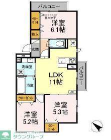 CRESCENTE経堂 弐番館(3LDK/2階)の間取り写真