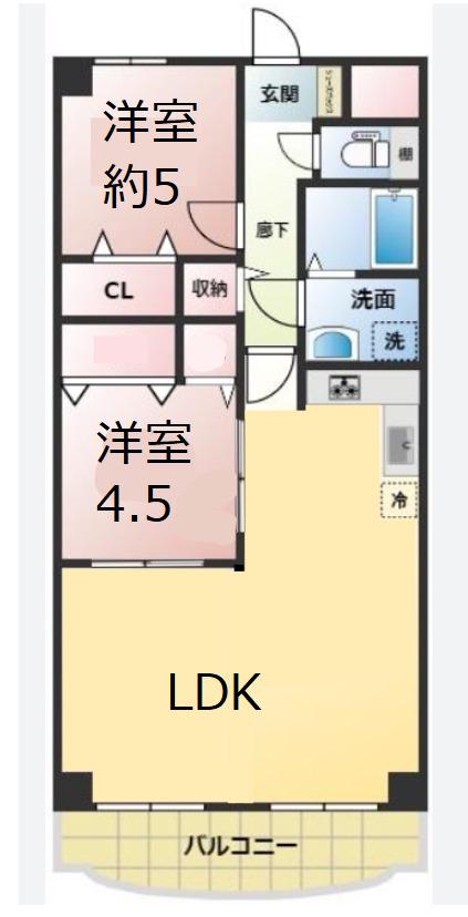 明石土山駅前スカイハイツB棟(2LDK/2階)の間取り写真