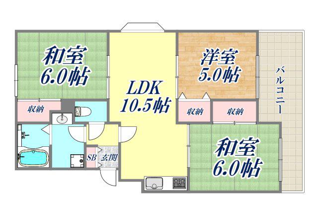 武庫リバーハイツ西野(3LDK/3階)の間取り写真