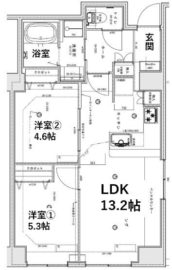 シティコート目黒4棟(2LDK/7階)の間取り写真