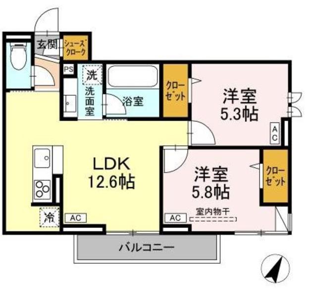 ASSET-COURT立川上砂町5丁目 B棟(2LDK/3階)の間取り写真