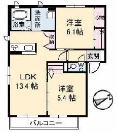 プロスペリーテC棟(2LDK/2階)の間取り写真