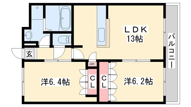クレアハイム(2LDK/2階)の間取り写真