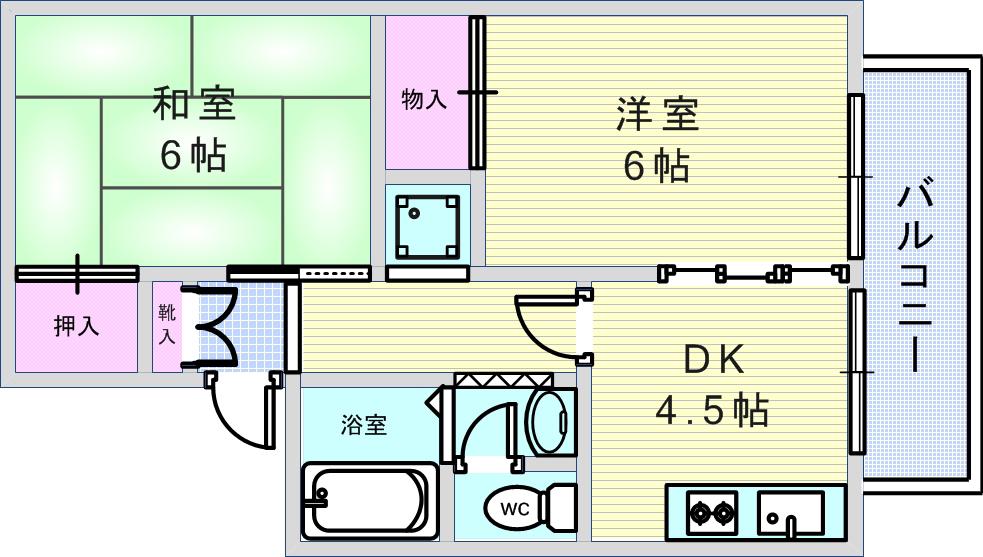 メゾンフルール(2DK/1階)の間取り写真
