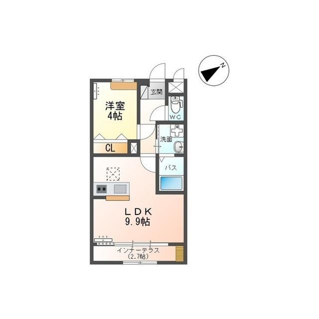土浦市荒川沖西アパート(1LDK/1階)の間取り写真