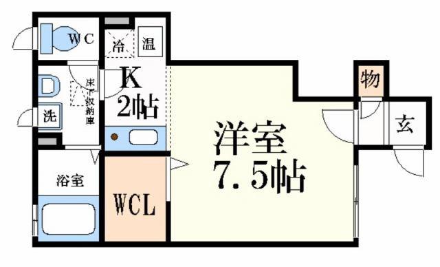 ルシエール姫路(1K/1階)の間取り写真