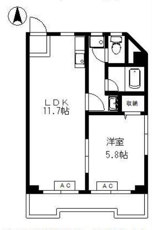 こがねマンション(1LDK/4階)の間取り写真